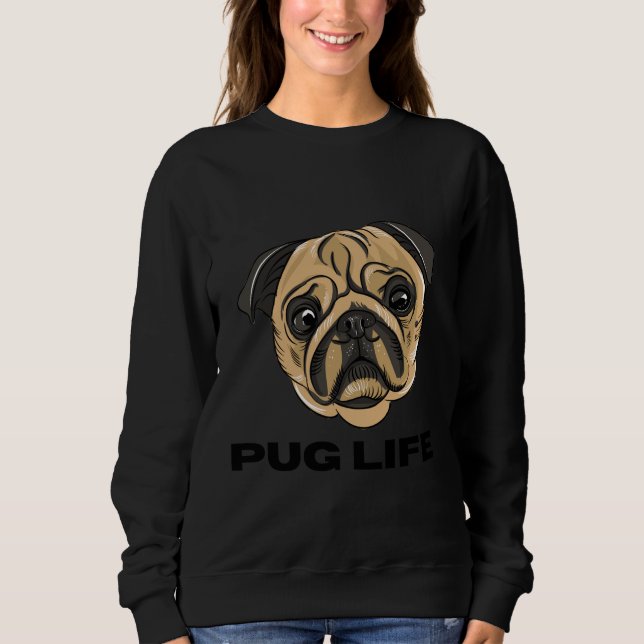 Sweatshirt Pug Life - Visage de Pug Dessin Animé Mignon (Devant)