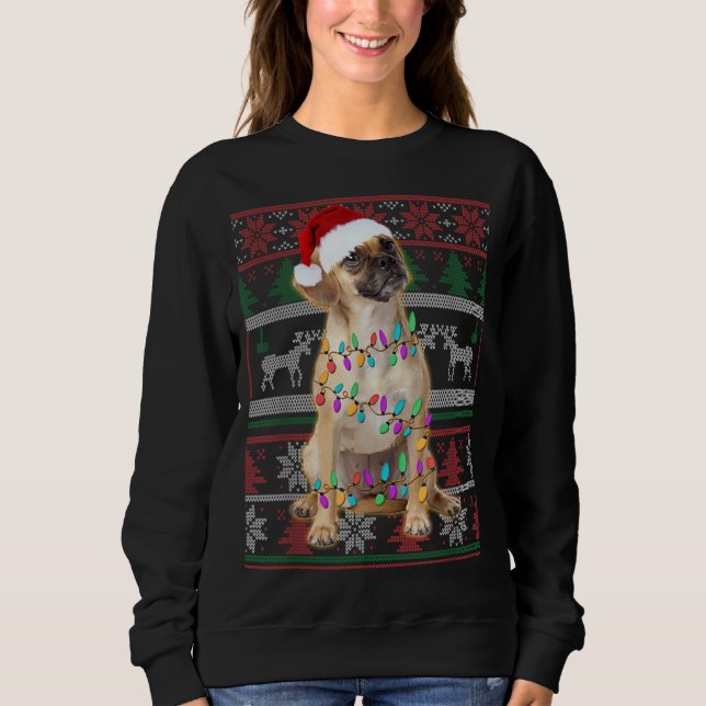 Sweatshirt Puggle Doux moche Doux Feux de Chien de Noël (Devant)