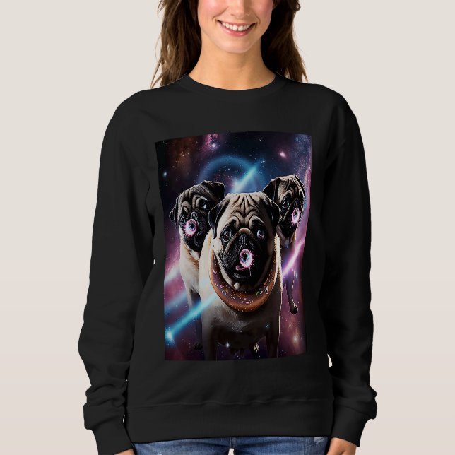 Sweatshirt Pugs In Space With Donuts Cute Pug Boys Girls Men  (Devant)