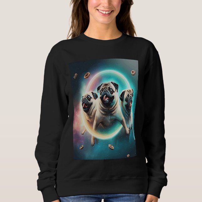 Sweatshirt Pugs In Space With Donuts Cute Pug Boys Girls Men  (Devant)