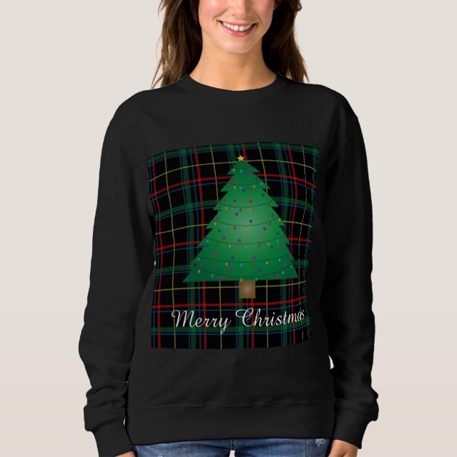 Sweatshirt Pull à motif de sapin de Noël à carreaux laids (Devant)