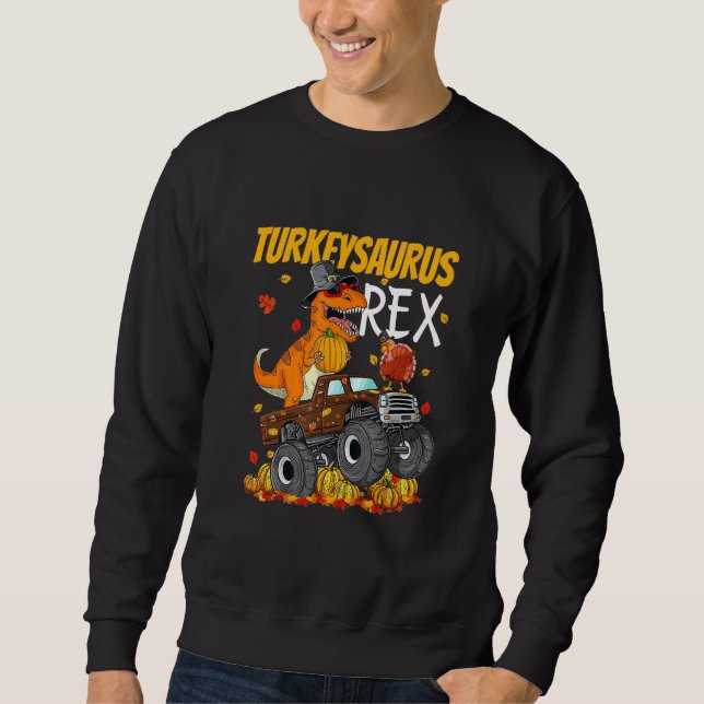 Sweatshirt Pumpkin Turkey Dinosaur Riding Monster Truck Thank (Devant)