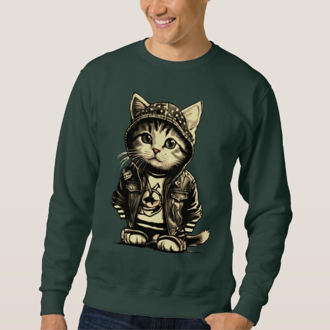 Sweatshirt Punk Rock Kitten Cute Cat Design (Devant)