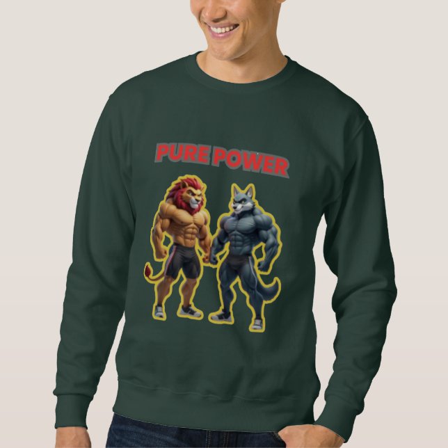 Sweatshirt Pure Power – Strong Animal Muscle Cartoon Design (Devant)