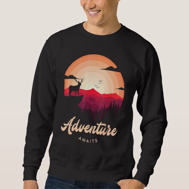 Sweatshirt Purple Sunset Mountain Deer Forest Aventure Attent (Devant)