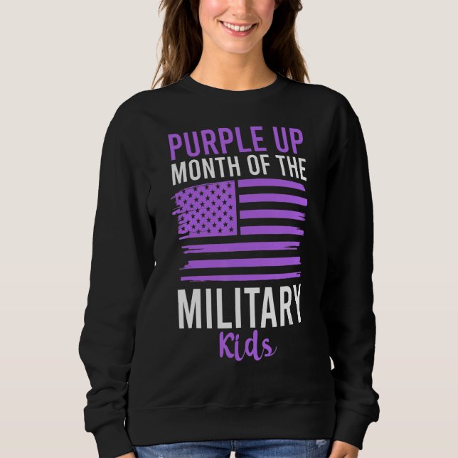 Sweatshirt Purple Up For Military Kids Adult Cool American Fl (Devant)