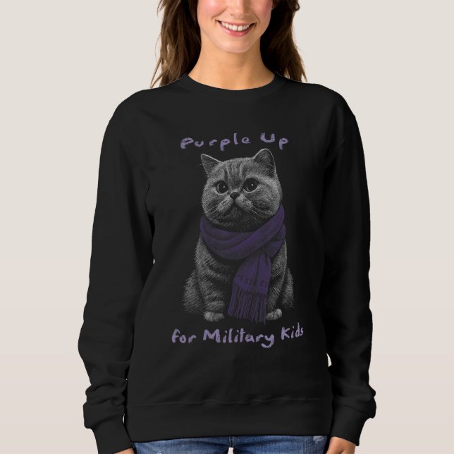 Sweatshirt Purple Up For Military Kids with Cute Chonk Cat Pu (Devant)