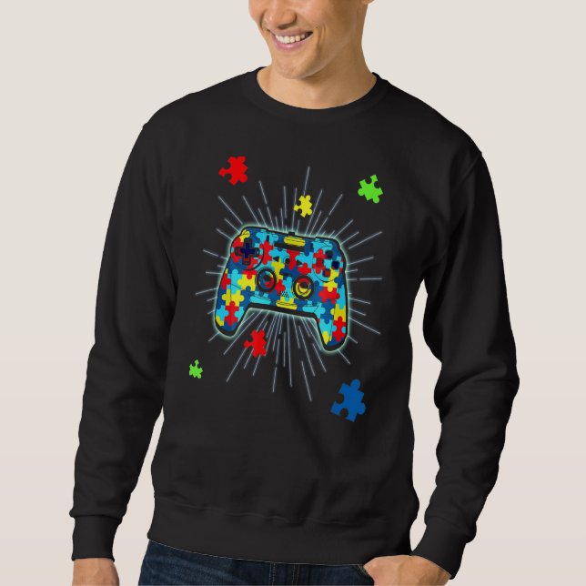 Sweatshirt Puzzle Pièce Vidéo Game Contrôleur Joueurs Autisme (Devant)