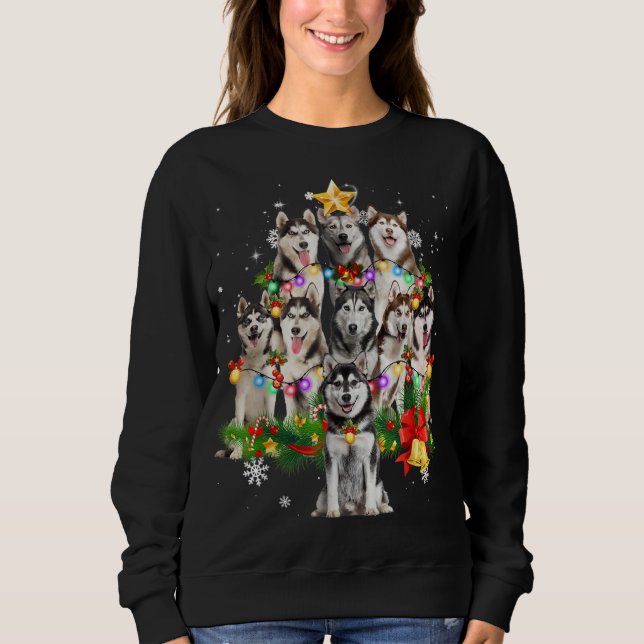 Sweatshirt Pyjamas Sibérien Husky Christmas Dog Tree Lights F (Devant)