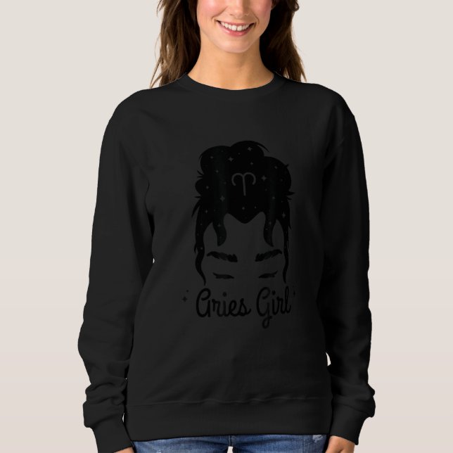 Sweatshirt Queen Aries Girl Messy Bun Zodiac Symbol Sign Cost (Devant)