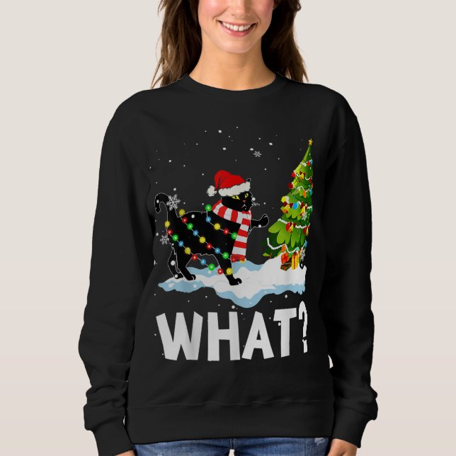Sweatshirt Quel drôle Père Noël Chat Poussant l'arbre de Noël (Devant)
