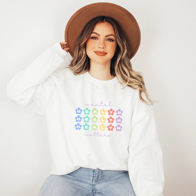 Sweatshirt Questions de santé mentale | Fleurs rétro Peach Ca (Mental Health Matters Sweatshirt | Retro Flowers Peach Candy | Aesthetic Sweater)