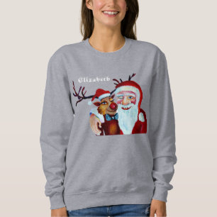 Sweatshirt Quirky Funny Père Noël & Reindeer Noël Humoristiqu