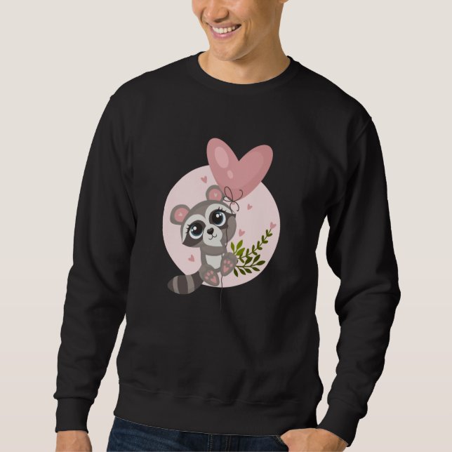 Sweatshirt Raccoon de Kawaii avec ballon pour la Saint Valent (Devant)