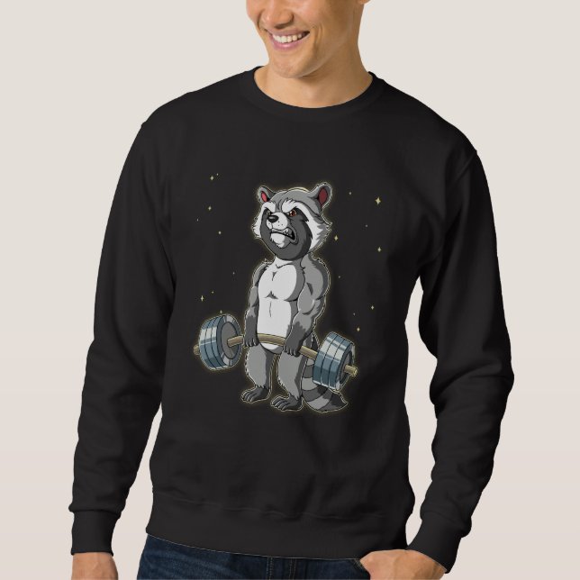 Sweatshirt Raccoon Gym Weight Training Deadlift  2 (Devant)