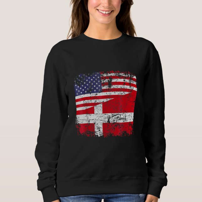 Sweatshirt Racines danoises Moitié Drapeau Américain Danemark (Devant)