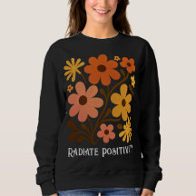 Radiate Positivity Retro 70s Floral Boho Black Swe