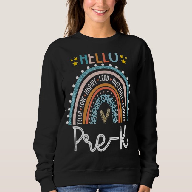 Sweatshirt Rainbow Bonjour Pré K Enseignant Premier Jour De L (Devant)