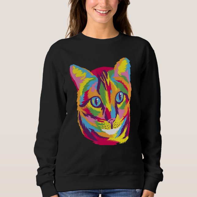 Sweatshirt Rainbow Cat Cool Retro Amusement bizarre Bizarre A (Devant)