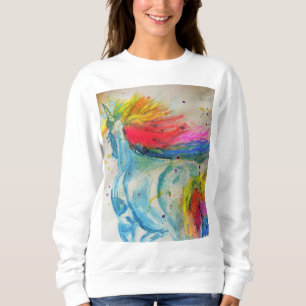 Sweatshirt Rainbow Cute Unicorne Womans Aquarelle Art