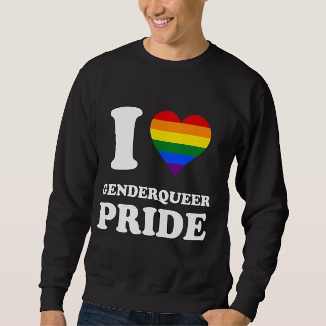 Sweatshirt Rainbow Flag I Love Genderqueer Pride (Devant)