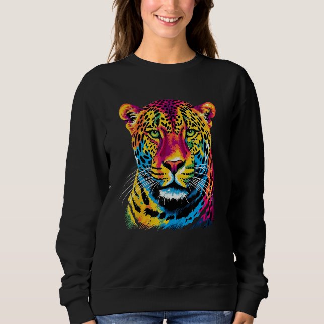 Sweatshirt Rainbow Jaguar Big Cat Lover Print Graphic Abstrac (Devant)