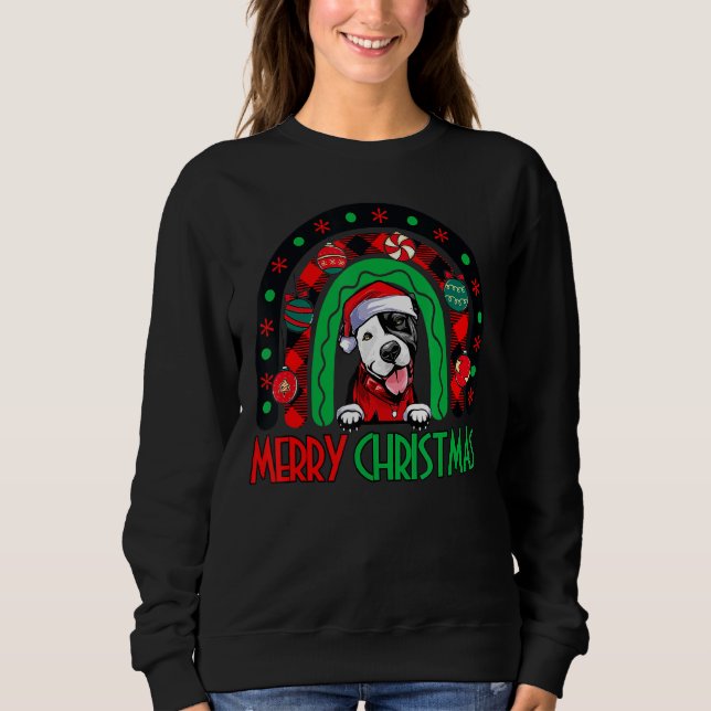 Sweatshirt Rainbow Red Plaid Joyeux Noël Drôle Pitbull Do (Devant)