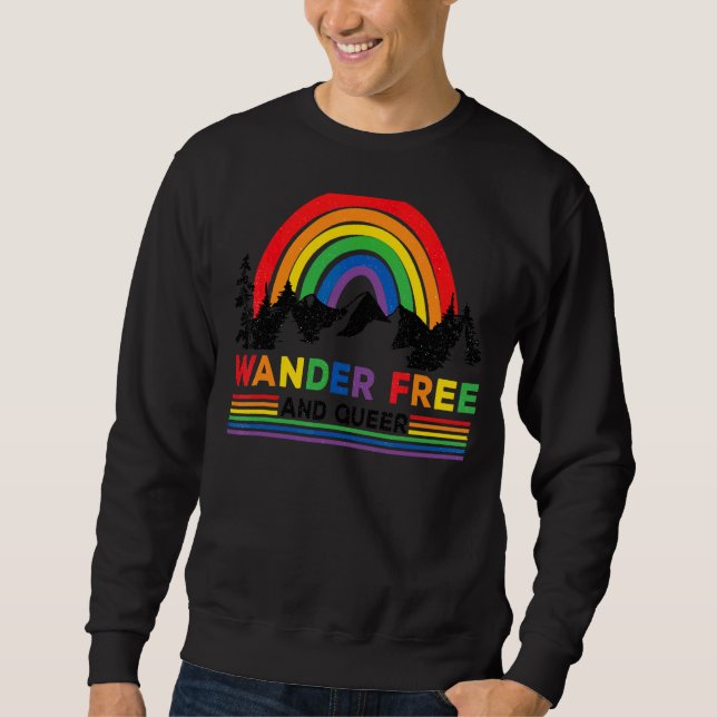 Sweatshirt Rainbow Wander Gratuit Et Queer Happy Camper Lgbt  (Devant)