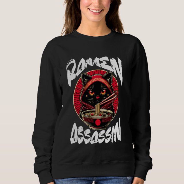 Sweatshirt Ramen Assassin Chat noir drôle Japonais Ramen Nood (Devant)