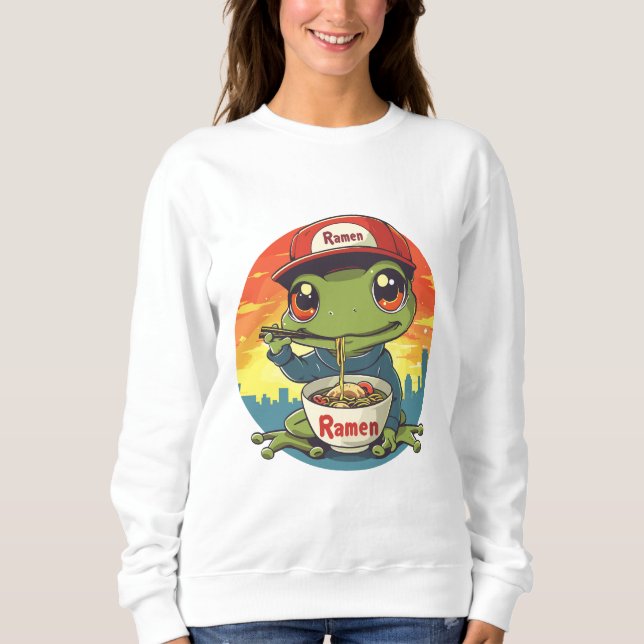 Sweatshirt Ramen mangeant des grenouilles de Kawaii (Devant)