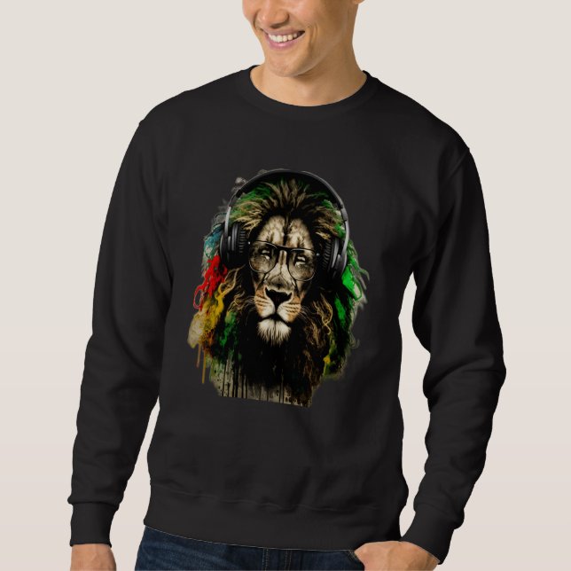 Sweatshirt Rasta Lion Rastafari Watercolor Reggae & Jamaica V (Devant)