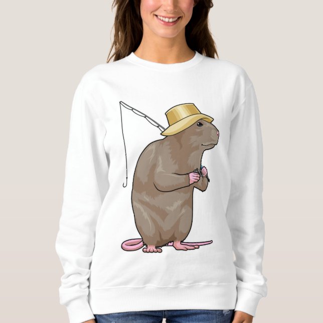 Sweatshirt Rat à la pêche avec bâton de pêche (Devant)