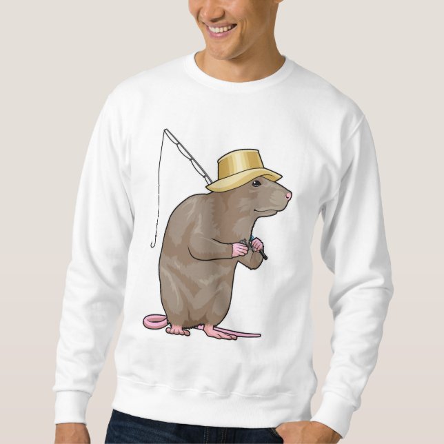 Sweatshirt Rat à la pêche avec bâton de pêche (Devant)