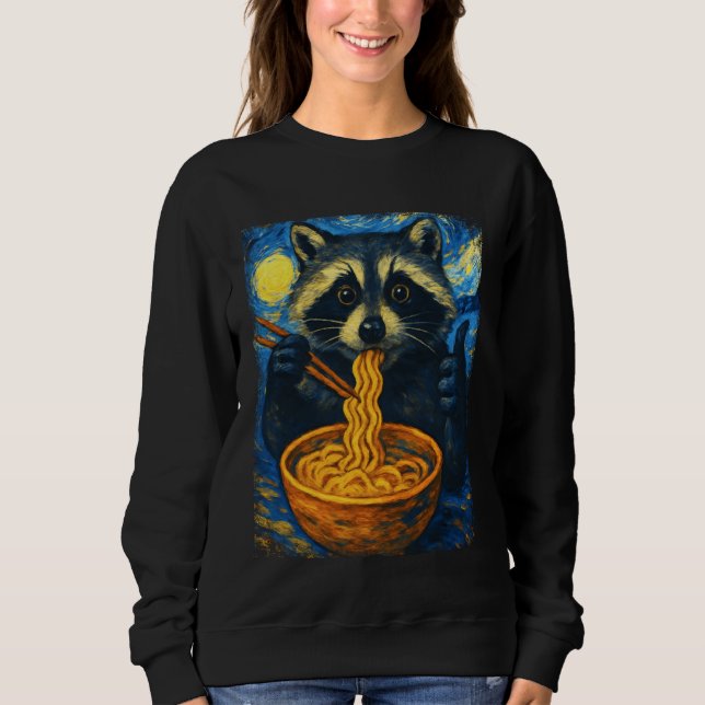 Sweatshirt Raton laveur Kawaii mangeant des ramen de nouilles (Devant)