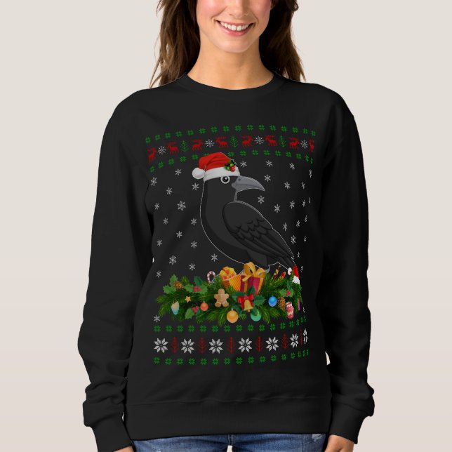 Sweatshirt Raven Crow Oiseau Amant Noël Chapeau de Noël Vilai (Devant)