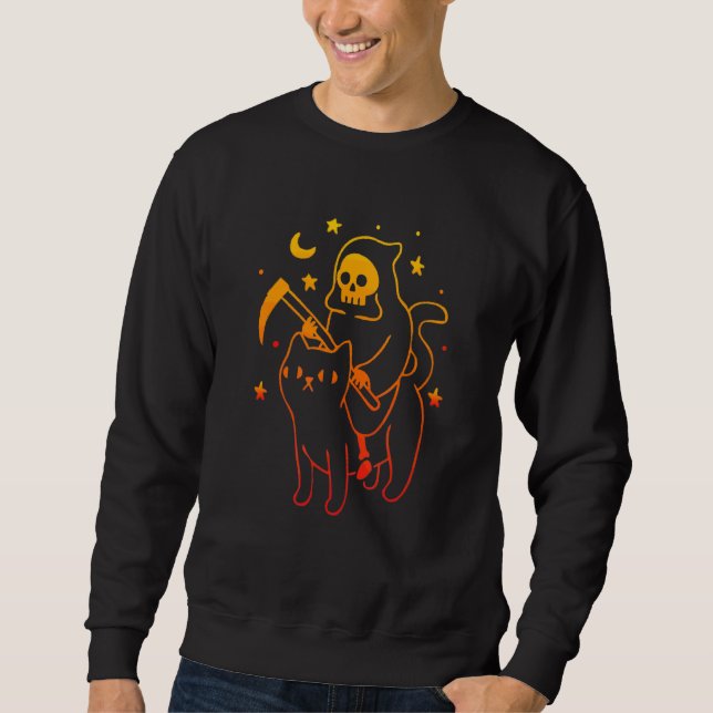 Sweatshirt Reaper Riding A Devil Cat Skeleton Skull Reaper (Devant)