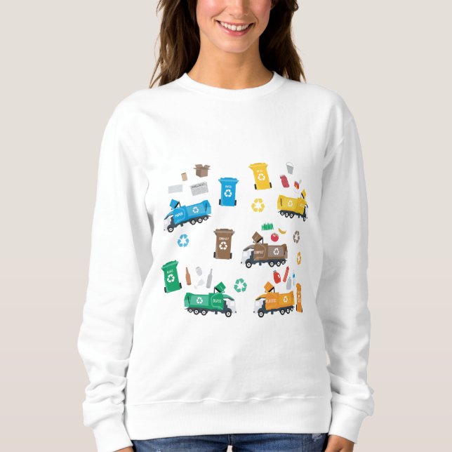 Sweatshirt Recyclage coloré Camions-poubelles et poubelles (Devant)