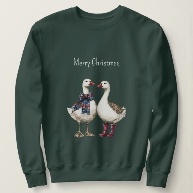 Sweatshirt Red Blue Plaid Christmas Geese (Design devant)