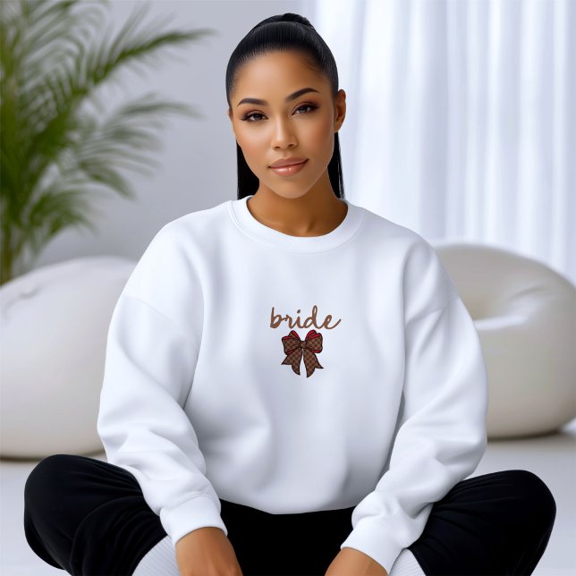 Sweatshirt Red + Brown Checkered Bow BRIDE (Great for gifting or Group Outfits)
