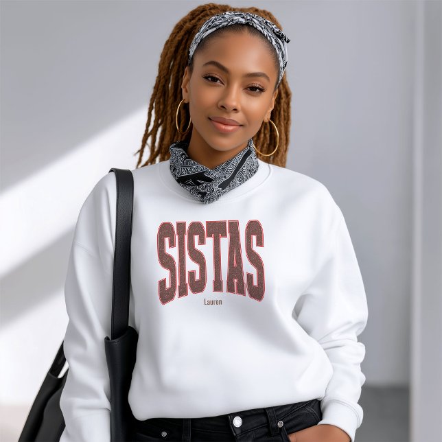 Sweatshirt Red + Brown Faux Glitter Varsity SISTAS (Personalize with names, dates, locations or events)