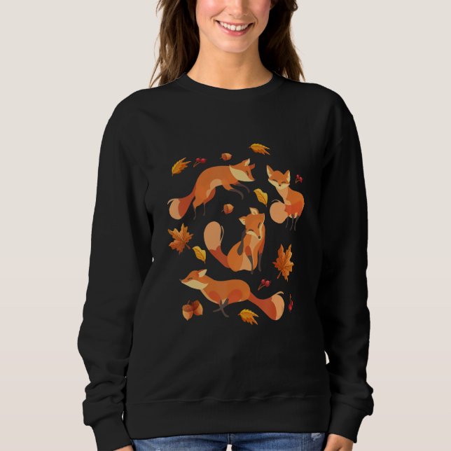Sweatshirt Red Forest Fox Baby Animal Autumn Fall Leaves (Devant)