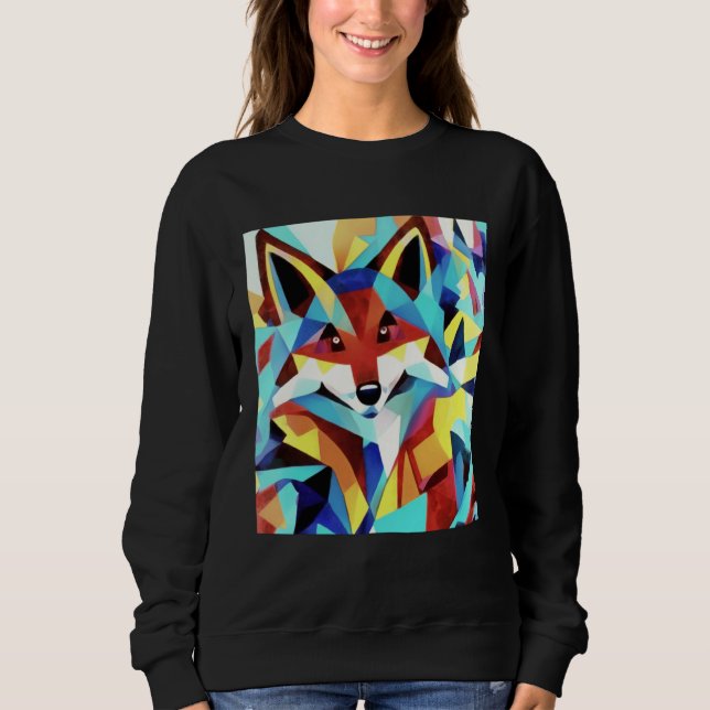 Sweatshirt Red Fox Running Through Water Geometric Style (Devant)