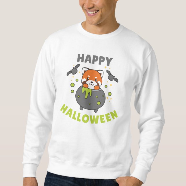 Sweatshirt Red Panda Happy Halloween Cauldron Bat (Devant)