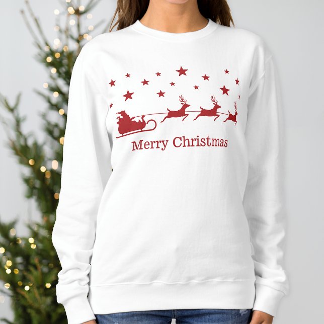 Sweatshirt Red Père Noël Sleigh with Deer & Joyeux Texte de N (Créateur téléchargé)