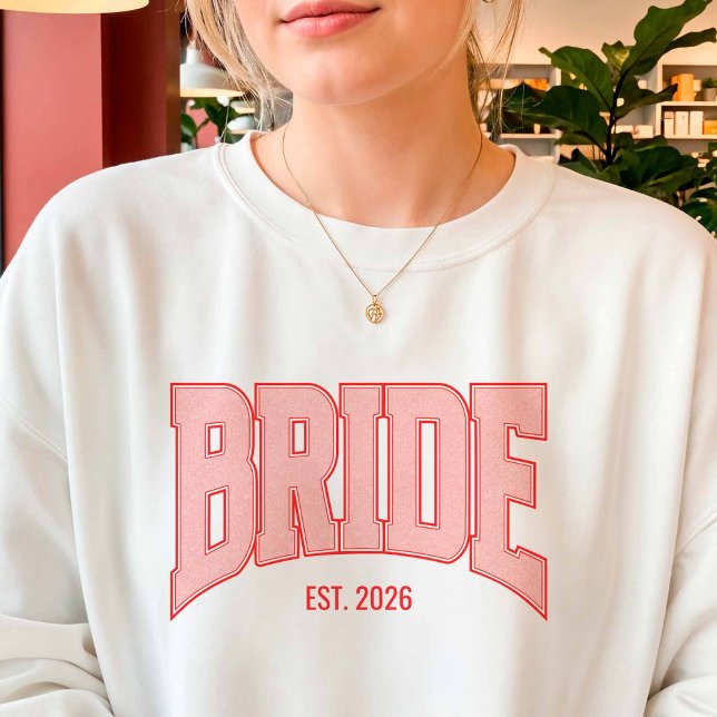 Sweatshirt Red + Pink Faux Glitter BRIDE Varsity Letter  (Créateur téléchargé)