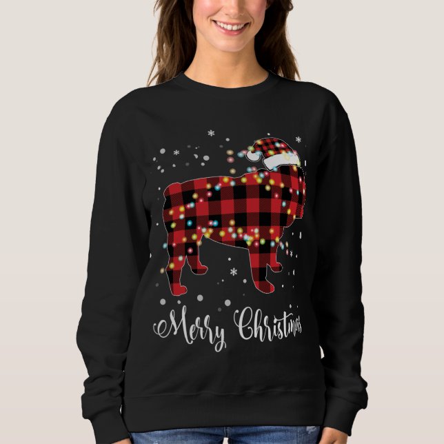 Sweatshirt Red Plaid Buffalo Anglais Buldog Joyeux Noël (Devant)