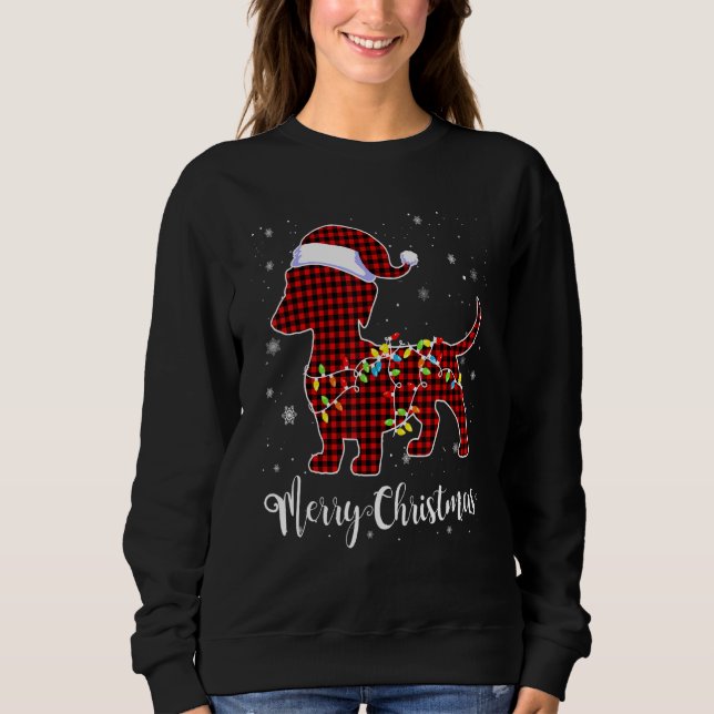 Sweatshirt Red Plaid Buffalo Dachshund Chien Joyeux Noël (Devant)