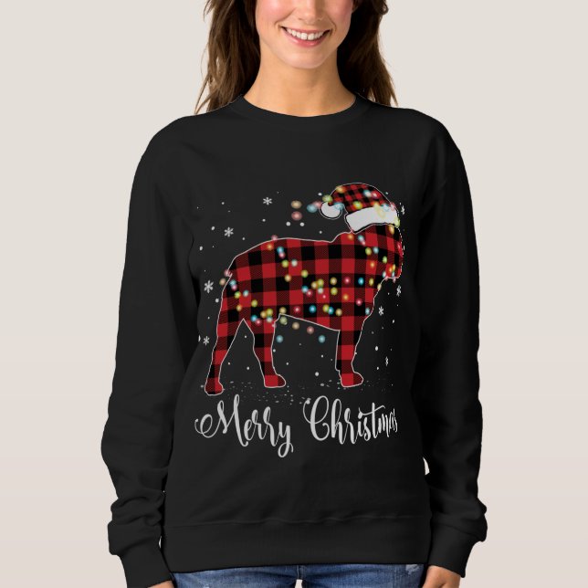 Sweatshirt Red Plaid Buffalo French Buldog Joyeux Noël P (Devant)