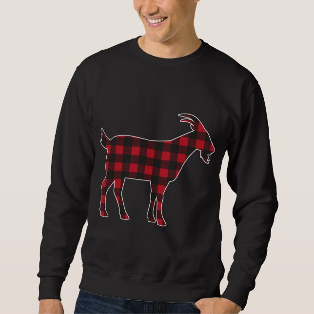 Sweatshirt Red Plaid Chèvre Joyeux Noël Correspondante Famill (Devant)