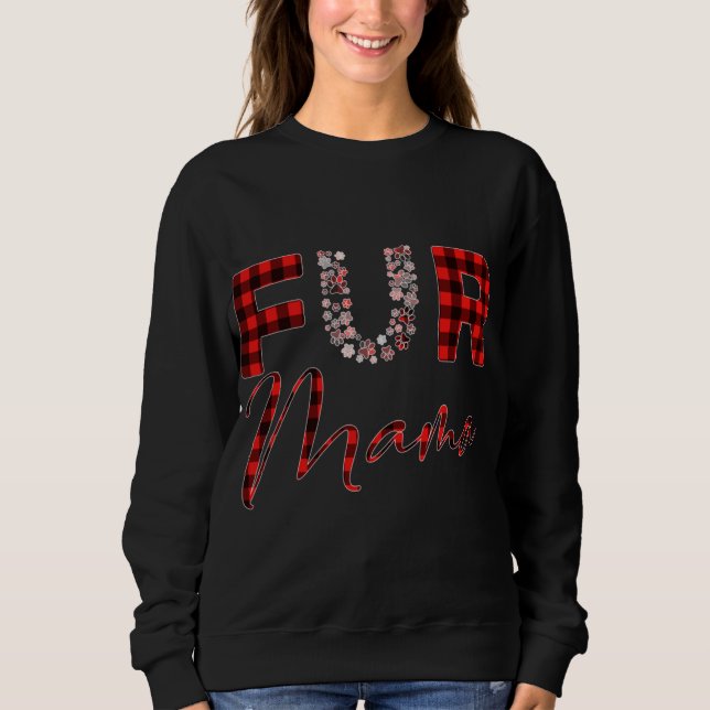 Sweatshirt Red plaid Fur mama chien chat empreinte de patte b (Devant)